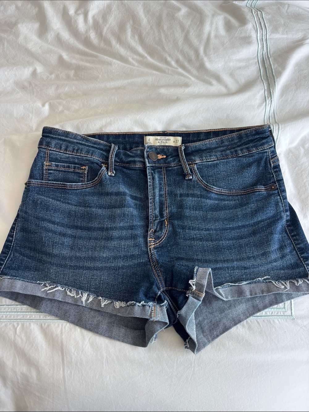 Abercrombie & Fitch Dark Blue Frayed Hem Denim Shorts